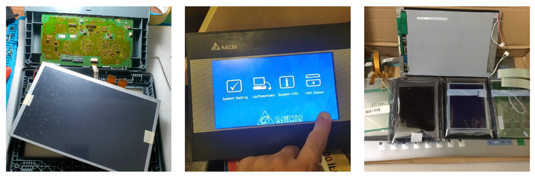 nhân viên catec dang sửa màn hình hmi