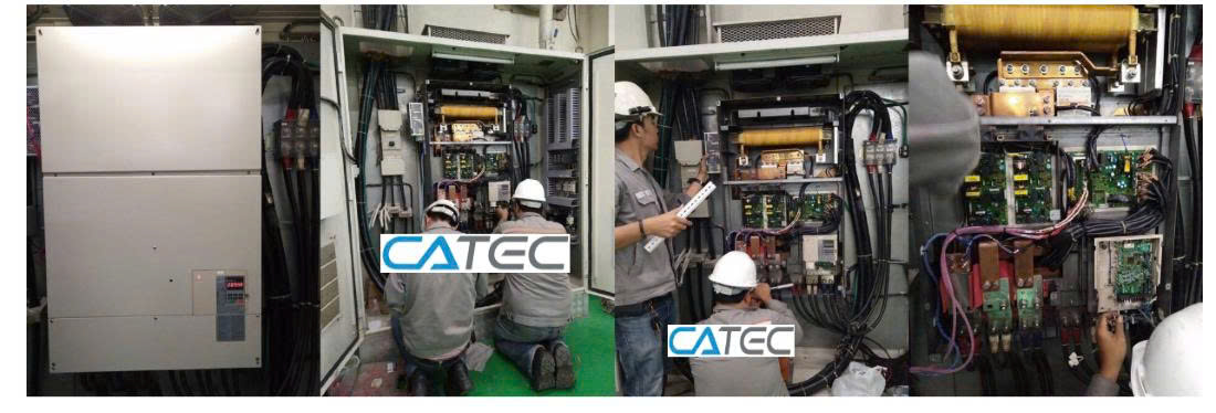 nhân viên catec đang sửa chữa biến tần