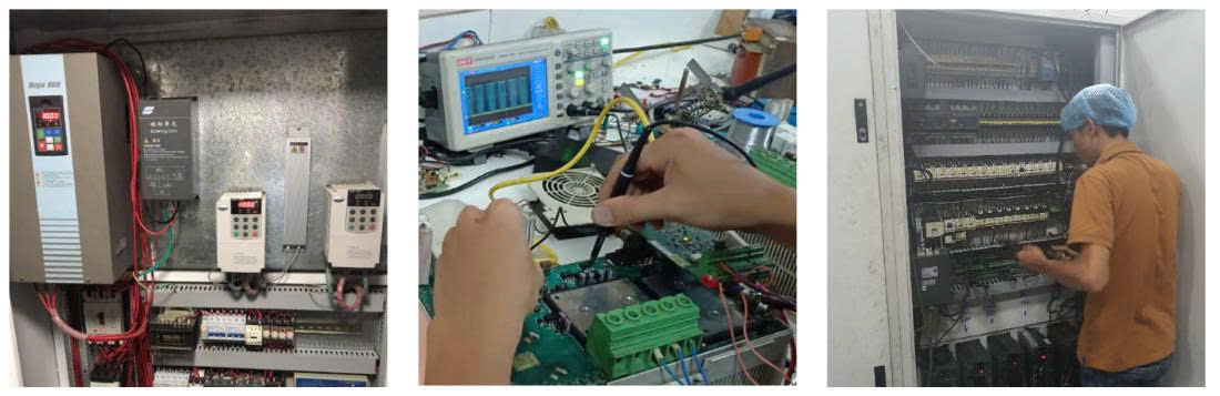 nhân viên catec đang sửa chữa biến tần