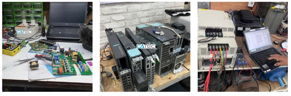 catec đang sửa biến tần báo lỗi
